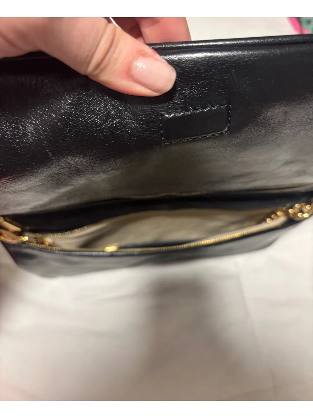Tory Burch Black Leather Shoulder Bag with Gold Logo Medallion